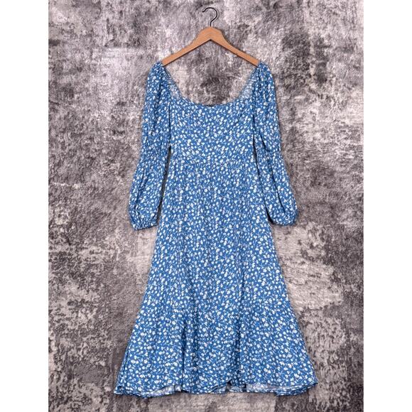 Reformation Dresses & Skirts - New Reformation Dress 2 Womens Mica Blue Floral Puff Tiered Sleeve Midi